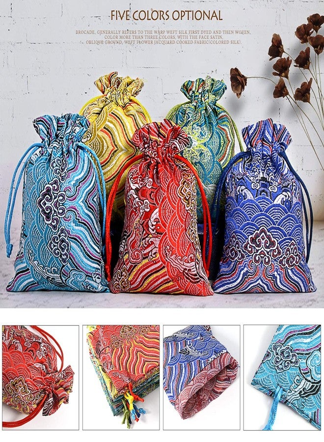 PINOWU 10pcs Silk Brocade Jewelry Pouch Bag 4x5.5 for Wedding Party Favors, Drawstring Coin Purse Embroidered Sachet Candy Chocolate Bag for Christmas New Year Birthday Party (Thick) - Image 5